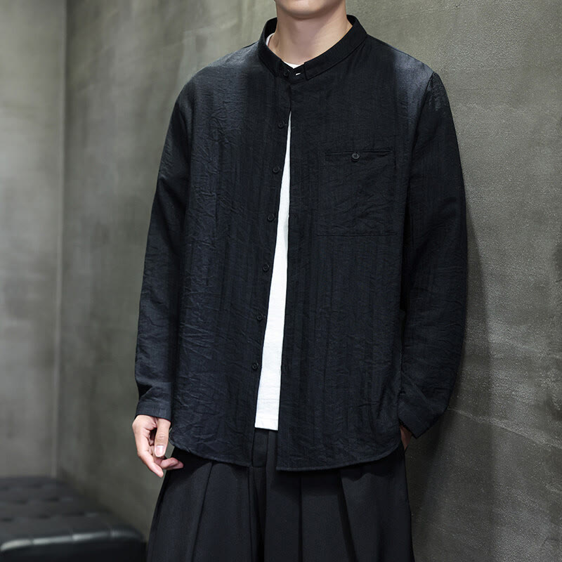 Chemise à manches longues pour homme, motif Buddha Stones, couleur unie, boutons, printemps - image 2