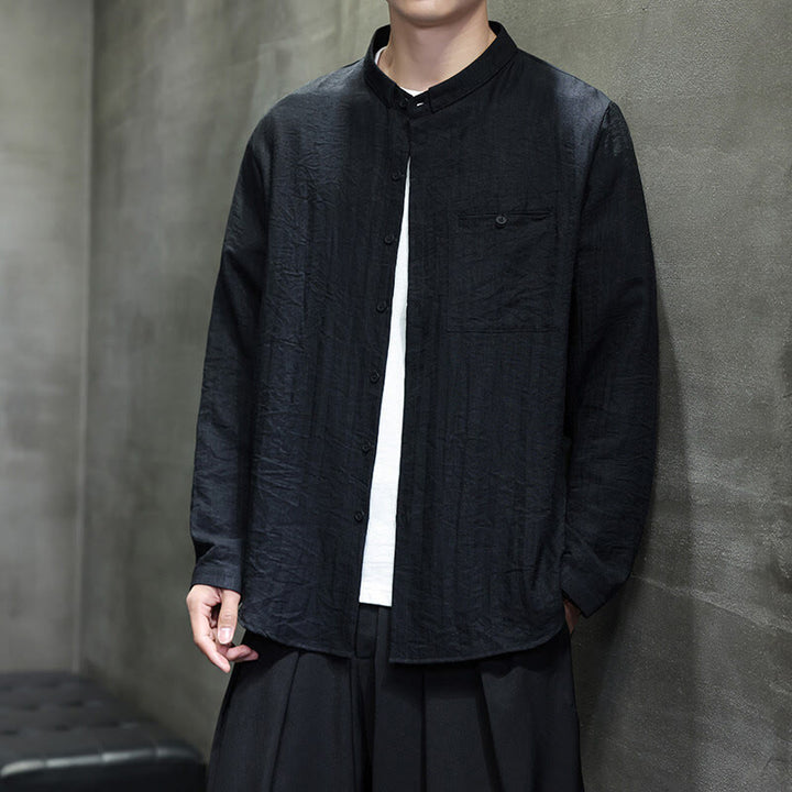 Chemise à manches longues pour homme, motif Buddha Stones, couleur unie, boutons, printemps - image 2