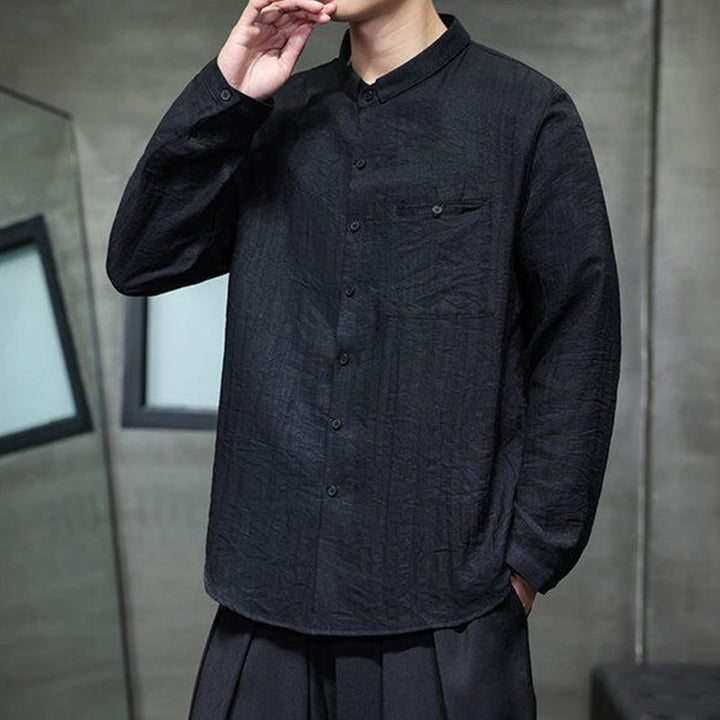 Chemise à manches longues pour homme, motif Buddha Stones, couleur unie, boutons, printemps - image 5