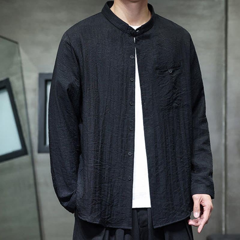 Chemise à manches longues pour homme, motif Buddha Stones, couleur unie, boutons, printemps - Noir - US/UK/AU46,EU56 (5XL) - image 0