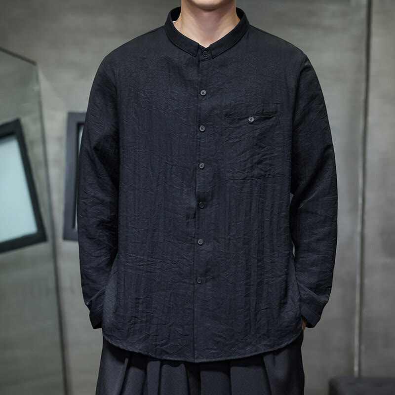 Chemise à manches longues pour homme, motif Buddha Stones, couleur unie, boutons, printemps - image 1