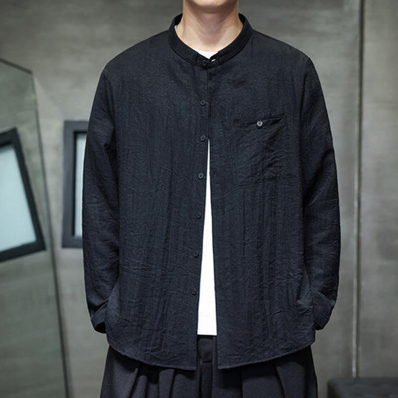 Chemise à manches longues pour homme, motif Buddha Stones, couleur unie, boutons, printemps - image 3