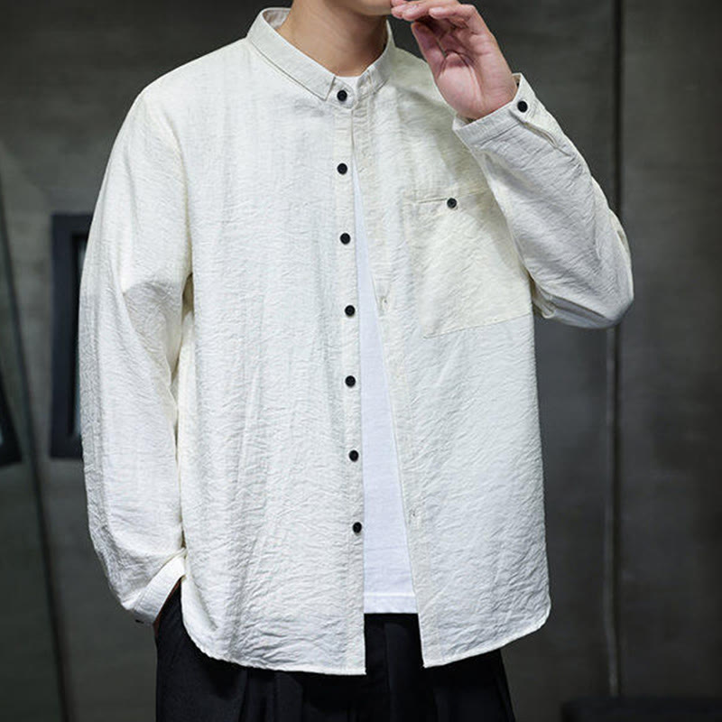 Chemise à manches longues pour homme, motif Buddha Stones, couleur unie, boutons, printemps - image 8