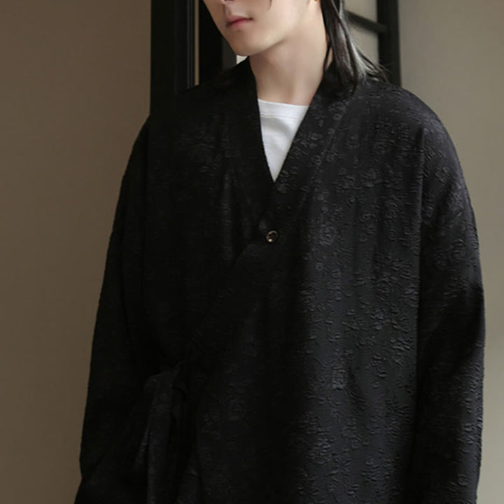 Chemise à manches longues et col en V à imprimé floral Buddha Stones pour homme - image 6