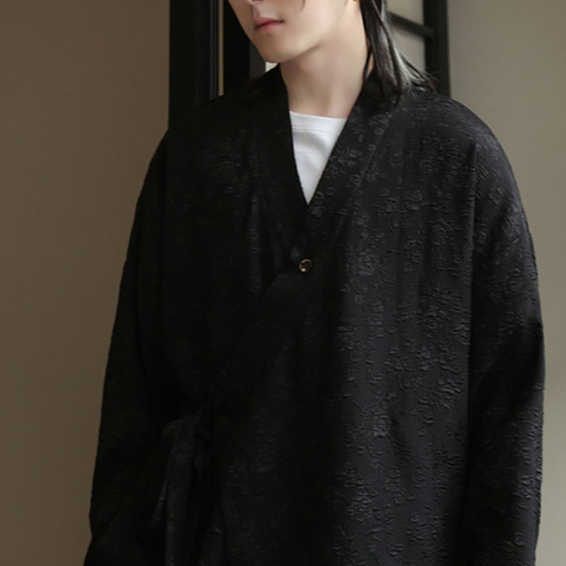 Chemise à manches longues et col en V à imprimé floral Buddha Stones pour homme - image 6