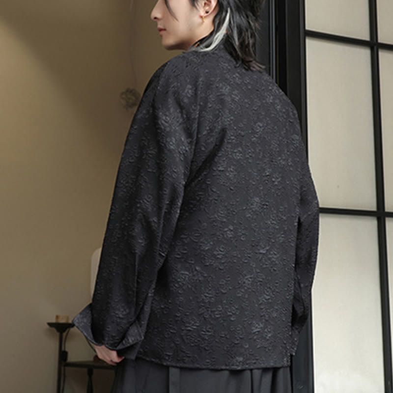 Chemise à manches longues et col en V à imprimé floral Buddha Stones pour homme - image 2