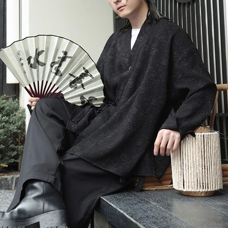 Chemise à manches longues et col en V à imprimé floral Buddha Stones pour homme - image 5