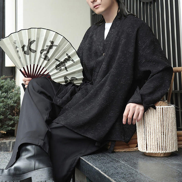 Chemise à manches longues et col en V à imprimé floral Buddha Stones pour homme - image 5