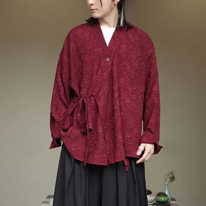 Chemise à manches longues et col en V à imprimé floral Buddha Stones pour homme - image 16