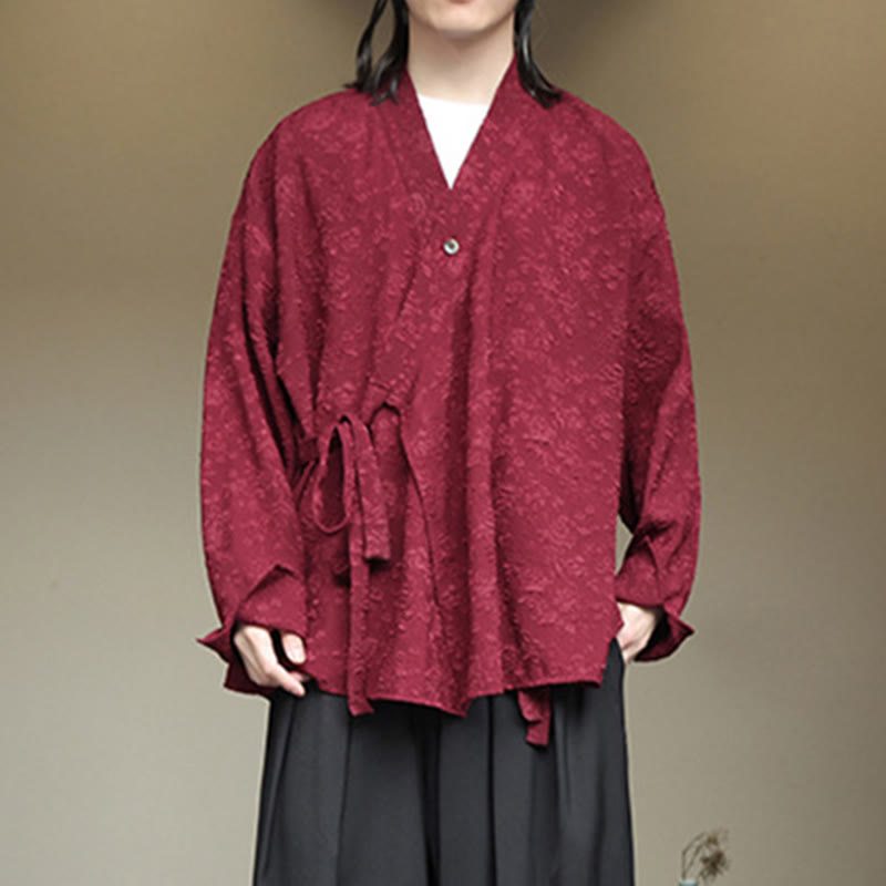 Chemise à manches longues et col en V à imprimé floral Buddha Stones pour homme - image 17