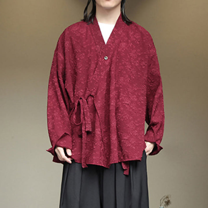 Chemise à manches longues et col en V à imprimé floral Buddha Stones pour homme - image 17