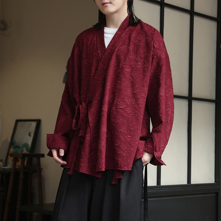 Chemise à manches longues et col en V à imprimé floral Buddha Stones pour homme - image 9