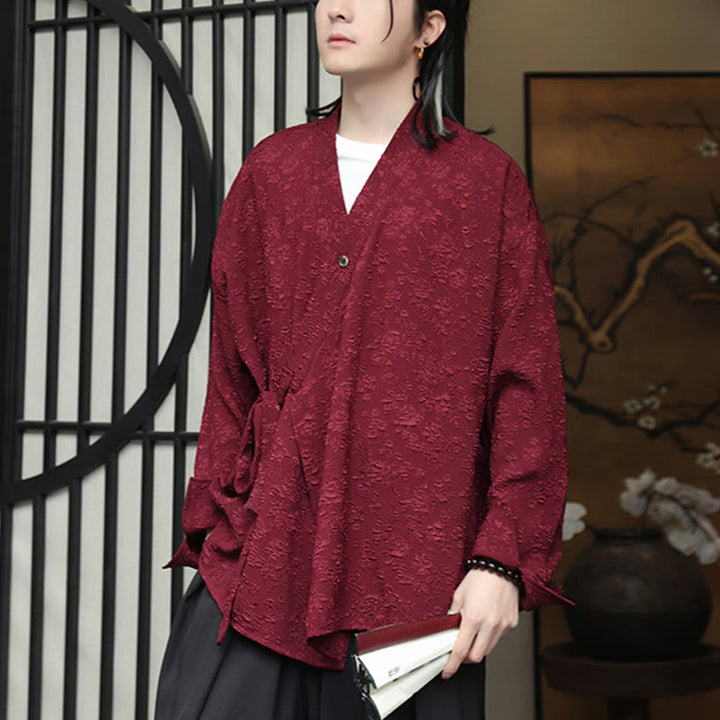 Chemise à manches longues et col en V à imprimé floral Buddha Stones pour homme - image 12