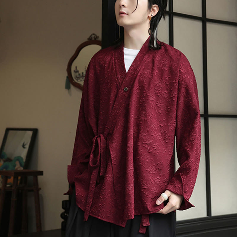 Chemise à manches longues et col en V à imprimé floral Buddha Stones pour homme - image 13