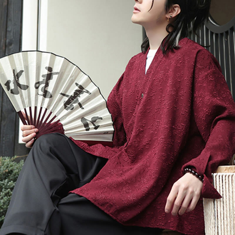 Chemise à manches longues et col en V à imprimé floral Buddha Stones pour homme - image 15