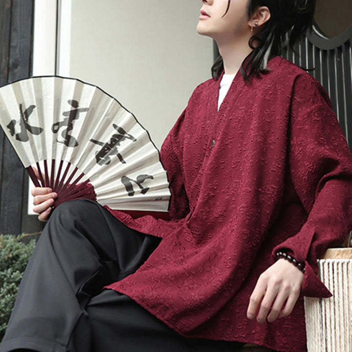 Chemise à manches longues et col en V à imprimé floral Buddha Stones pour homme - image 15