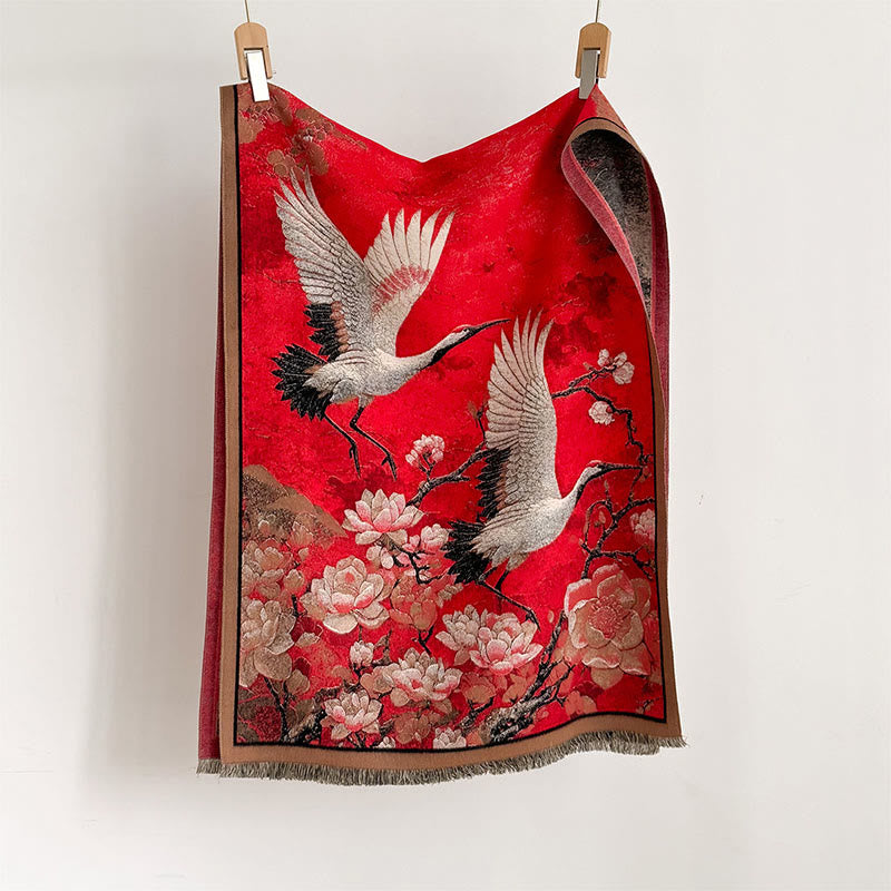 Buddha Stones Automne Grue Lotus Fleur de Prunier Motif Glands Cosy Doux Écharpe Châle - image 1