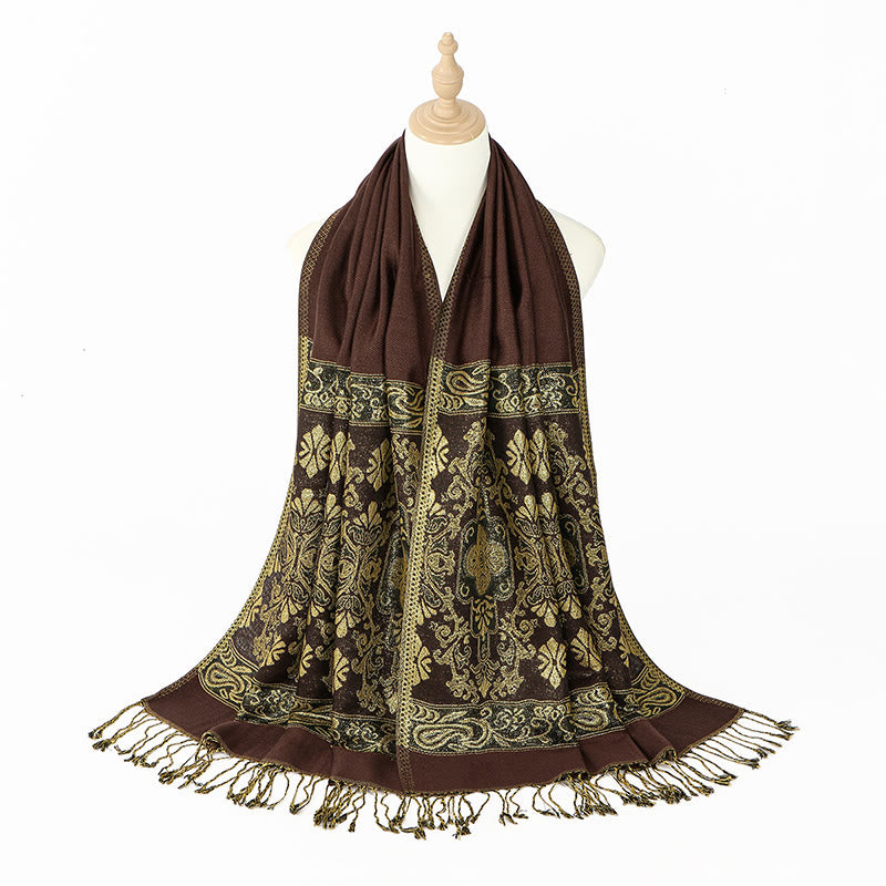 Écharpe confortable à pompons et motif géométrique en forme de fleur de cajou dorée de printemps Buddha Stones - image 1