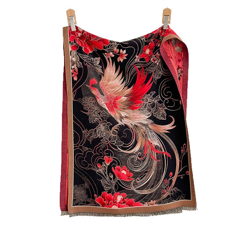 Écharpe douce à pompons avec motifs de fleurs de phénix et Buddha Stones pour l'hiver - image 5