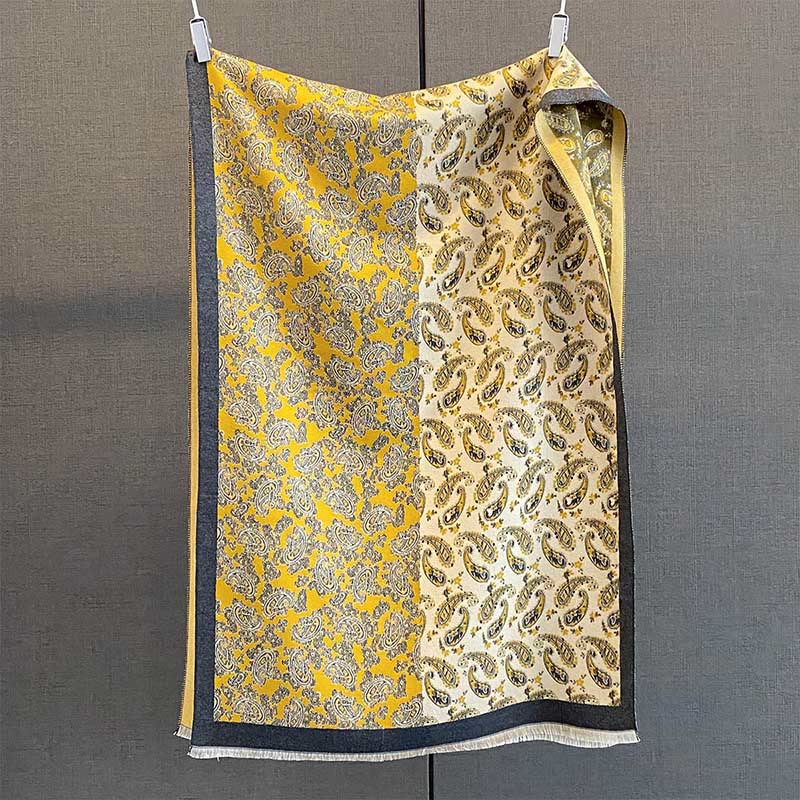 Écharpe douce à motif patchwork contrasté et cachemire ethnique thermique Buddha Stones - Jaune - 190*65cm - image 7