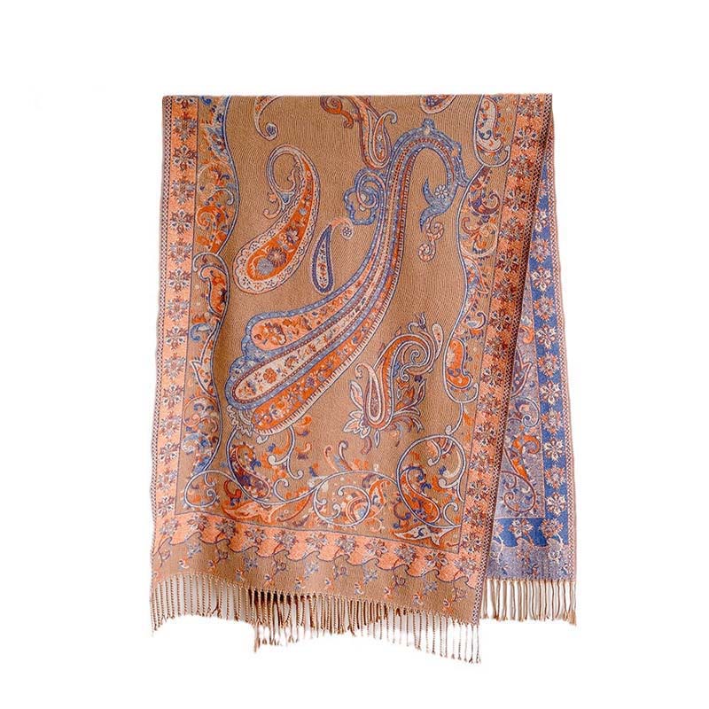 Écharpe châle douillette à pompons et motif floral cachemire thermique pour trajets d'hiver Buddha Stones - image 16