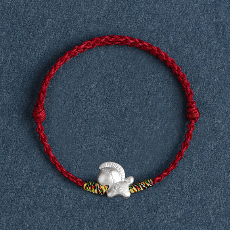 Bracelet de cheville tressé en argent sterling 999 avec Buddha Stones Année du Cheval - Bracelet de cheville rouge foncé (circonférence 17-30 cm) - image 0