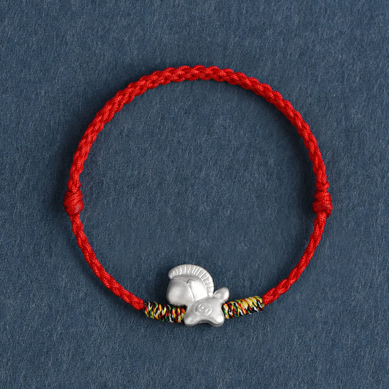 Bracelet de cheville tressé en argent sterling 999 avec Buddha Stones Année du Cheval - Bracelet de cheville rouge (circonférence 17-30 cm) - image 12