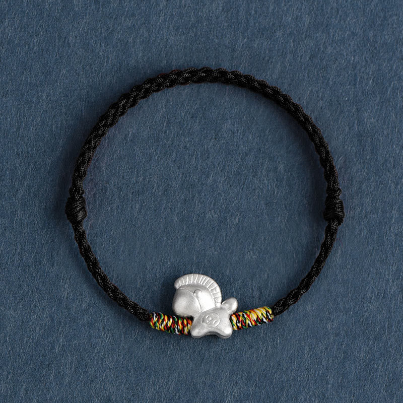 Bracelet de cheville tressé en argent sterling 999 avec Buddha Stones Année du Cheval - Bracelet de cheville noir (circonférence 17-30 cm) - image 18