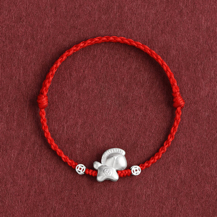 Bracelet de cheville tressé en argent sterling 999 avec Buddha Stones Année du Cheval et pièces de cuivre - Bracelet de cheville rouge (circonférence 17-30 cm) - image 9