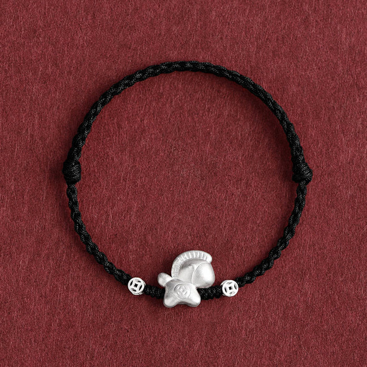 Bracelet de cheville tressé en argent sterling 999 avec Buddha Stones Année du Cheval et pièces de cuivre - Bracelet de cheville noir (circonférence 17-30 cm) - image 17