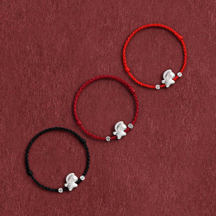 Bracelet de cheville tressé en argent sterling 999 avec Buddha Stones Année du Cheval et pièces de cuivre - image 1