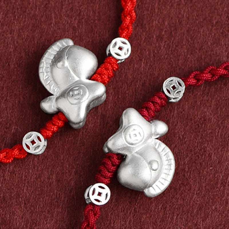 Bracelet de cheville tressé en argent sterling 999 avec Buddha Stones Année du Cheval et pièces de cuivre - image 2