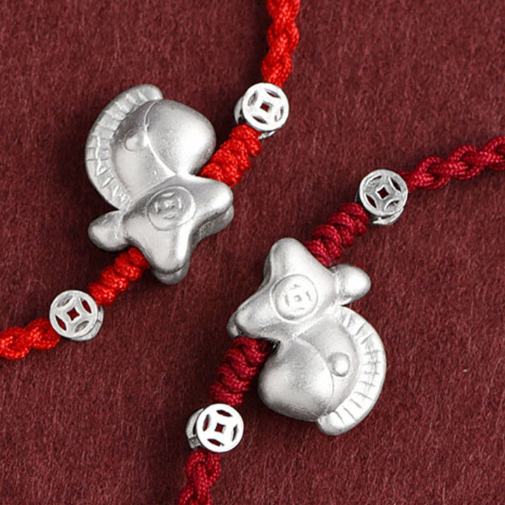 Bracelet de cheville tressé en argent sterling 999 avec Buddha Stones Année du Cheval et pièces de cuivre - image 2