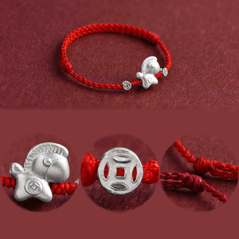 Bracelet de cheville tressé en argent sterling 999 avec Buddha Stones Année du Cheval et pièces de cuivre - image 15