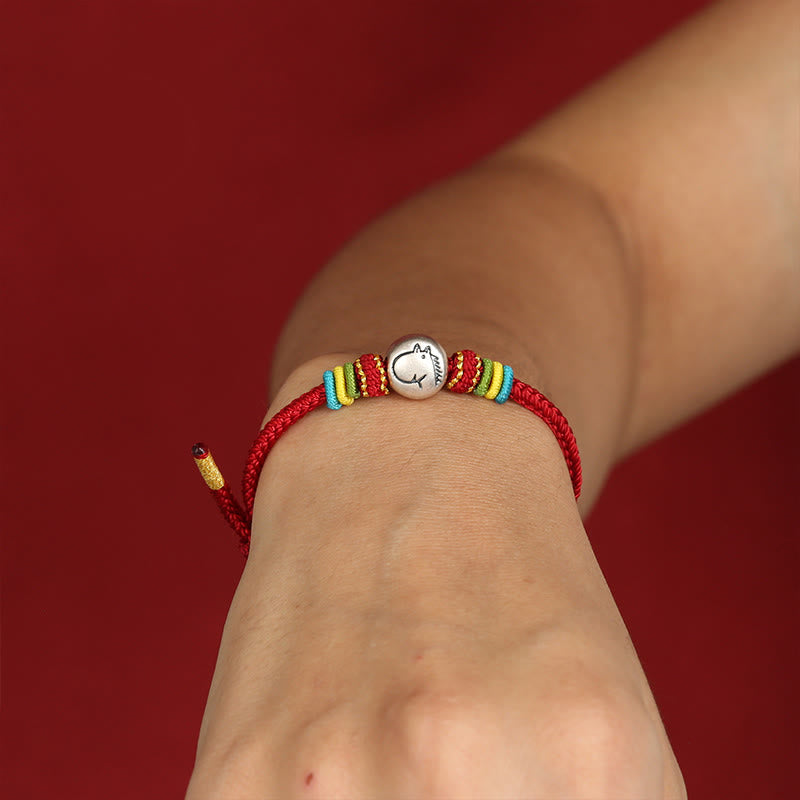 Bracelet de foi tressé en argent sterling 999 avec cordon rouge et pierres de Buddha Stones Année du Cheval - image 3
