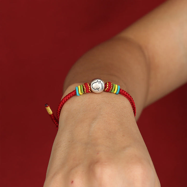 Bracelet de foi tressé en argent sterling 999 avec cordon rouge et pierres de Buddha Stones Année du Cheval - image 3