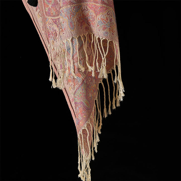 Écharpe douce à pompons avec motif de vignes et de fleurs de cajou de printemps, Buddha Stones - image 5