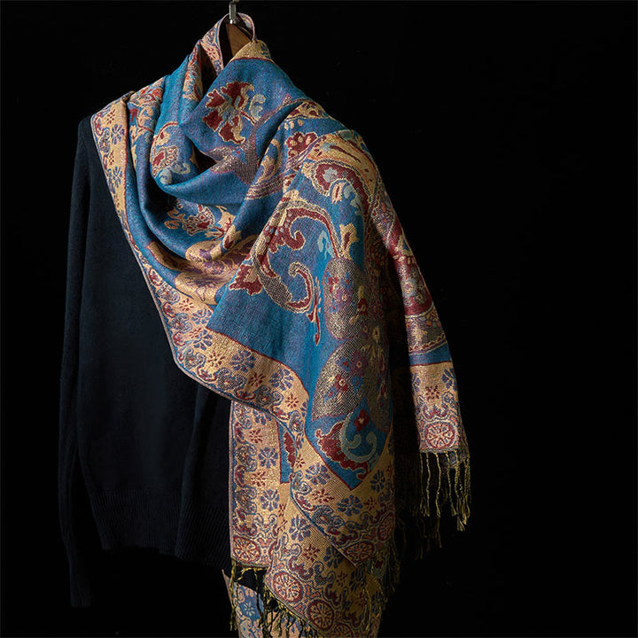 Écharpe confortable à pompons et motif géométrique floral de printemps en Buddha Stones - BleuetBleu - 176*70cm - image 6