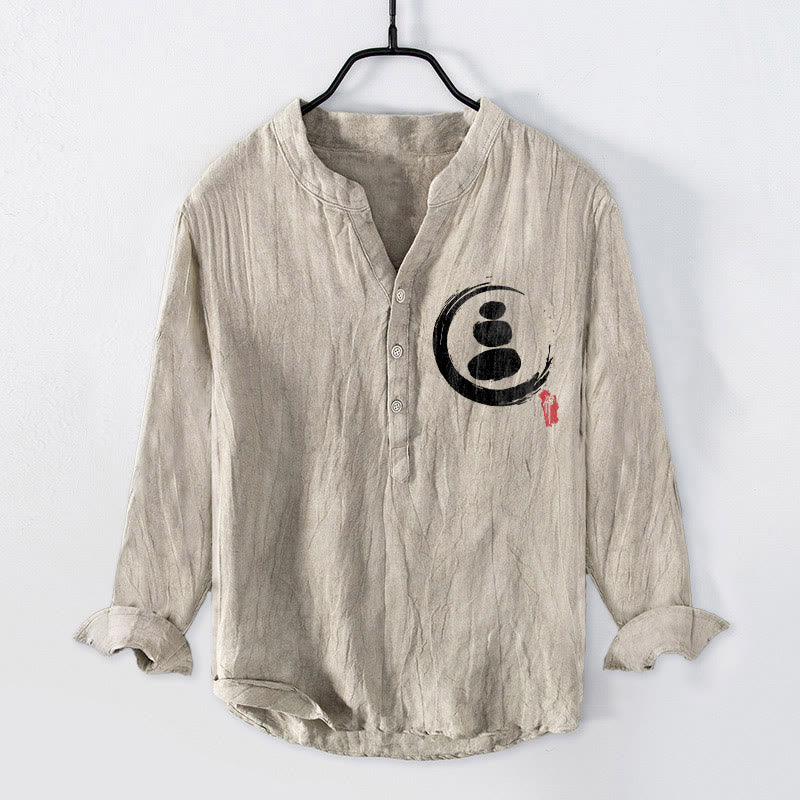 Chemise à manches longues en coton et lin pour homme, motif Buddha Stones Zen Stone, demi-boutons - Lin - États-Unis/Royaume-Uni/AU50, EU60 (5XL) - image 3