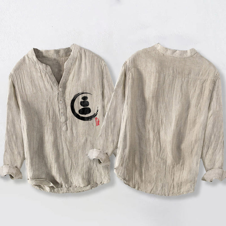 Chemise à manches longues en coton et lin pour homme, motif Buddha Stones Zen Stone, demi-boutons - image 5