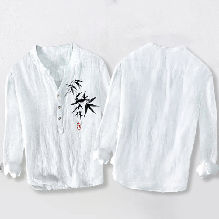 Chemise à manches longues en coton et lin pour homme, motif Buddha Stones, bambou, zen, demi-boutons - image 8