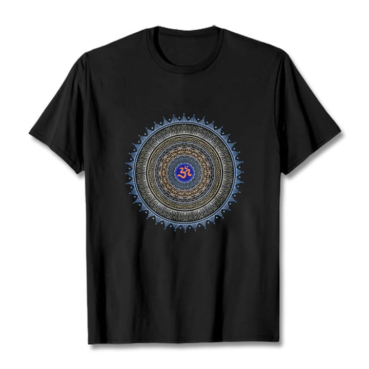 T-shirt à motif Buddha Stones Mandala Flower OM - Noir - 2XL - image 0