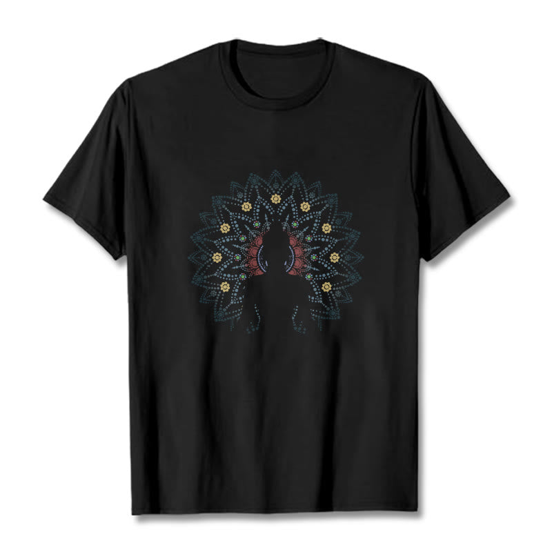 T-shirt à motif Bouddha serein assis Buddha Stones et mandala - Noir - 2XL - image 6