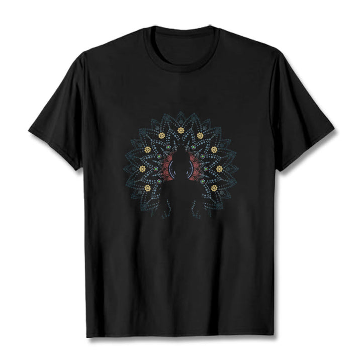 T-shirt à motif Bouddha serein assis Buddha Stones et mandala - Noir - 2XL - image 6