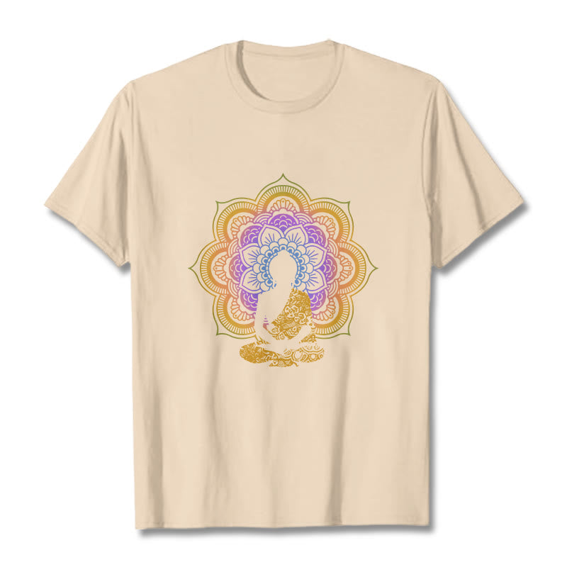 T-shirt à motif Bouddha assis multicolore avec Buddha Stones et fleurs mandala - Bisque - 2XL - image 10