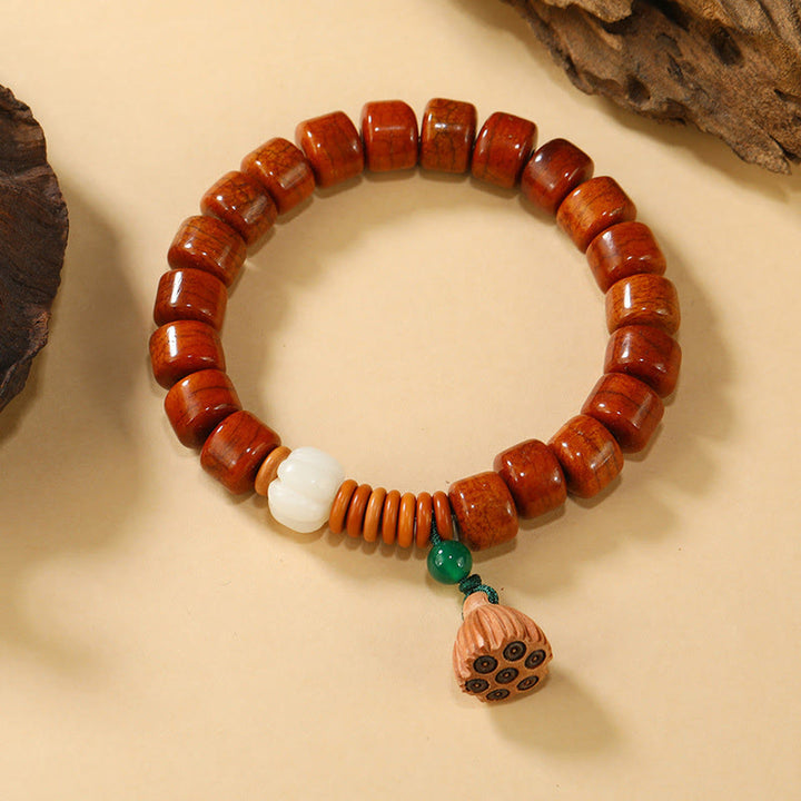 Bracelet d'illumination en Buddha Stones , motif boucle de paix et lotus - Perles en os et gousse de lotus (tour de poignet : 15 cm-16 cm) - image 7