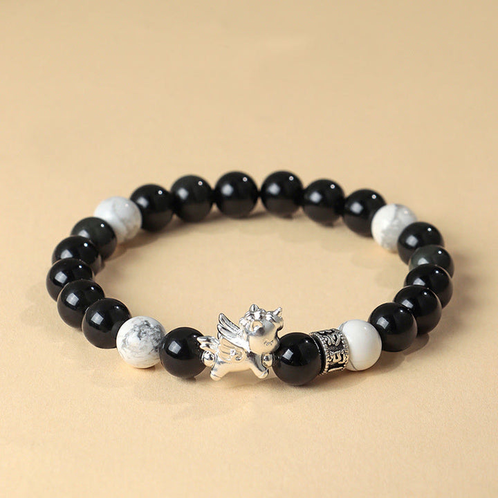 Bracelet de force Bodhi Seed en obsidienne noire naturelle en argent sterling 999 et Buddha Stones - Obsidienne noire (circonférence du poignet : 13-15 cm) - image 0