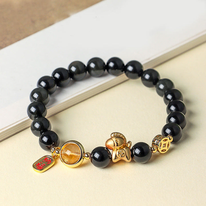 Bracelet de force en obsidienne noire naturelle de 8 mm, agate rouge et cristal rose, Année du Buddha Stones - image 2