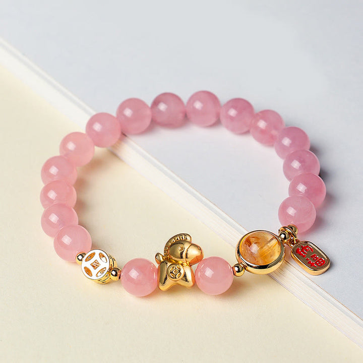 Bracelet de force en obsidienne noire naturelle de 8 mm, agate rouge et cristal rose, Année du Buddha Stones - image 13