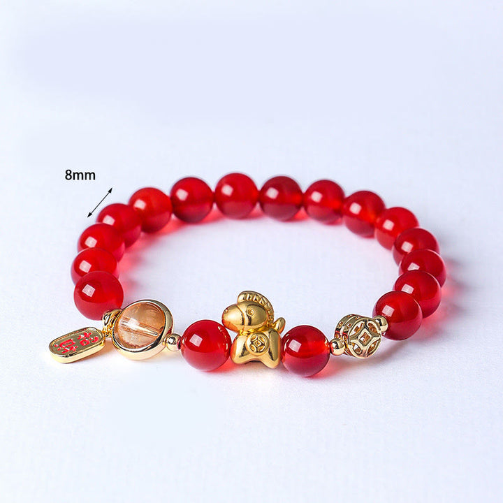 Bracelet de force en obsidienne noire naturelle de 8 mm, agate rouge et cristal rose, Année du Buddha Stones - image 6
